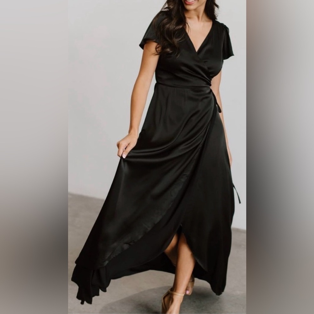Baltic Born Black Satin Wrap Dress